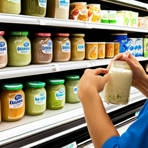 **A vibrant Dutch supermarket scene**: Focus on a refrigerated section stocked with various yogurts (emphasize plain, full-fat varieties). In the foreground, a hand reaches for a jar of homemade-style sauerkraut. The overall feeling should be bright, clean, and emphasize healthy choices. A small sign highlights "Probiotica Boosters".