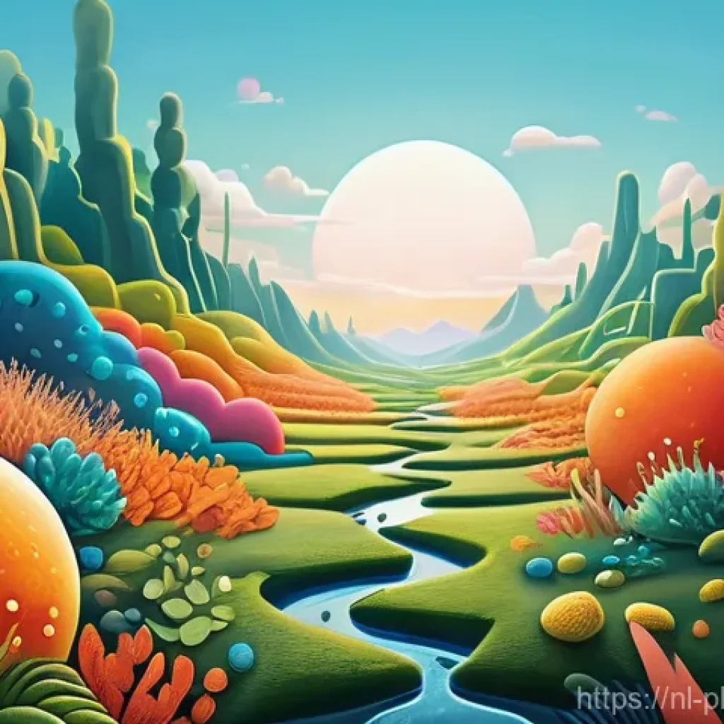 프로바이오틱스와 식이섬유의 조화 - **Prompt:** A vibrant, intricate illustration depicting the inside of a healthy human gut as a flour...