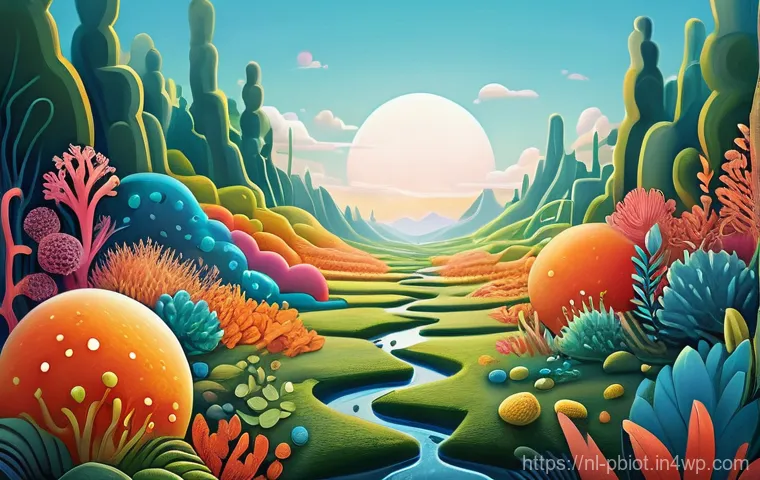 프로바이오틱스와 식이섬유의 조화 - **Prompt:** A vibrant, intricate illustration depicting the inside of a healthy human gut as a flour...