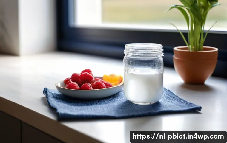 프로바이오틱스의 효과적인 섭취 방법 - A cozy Dutch morning kitchen scene with natural sunlight streaming through a window, showing a perso...